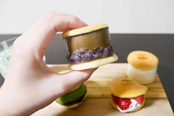 和卡龙。焙茶豆沙