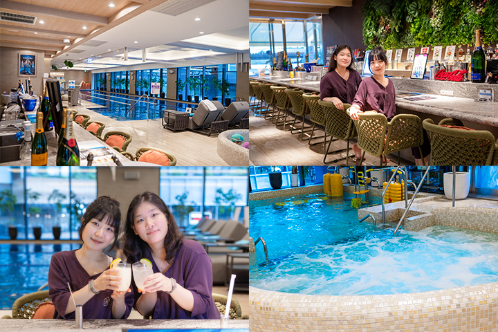 梅北温泉 莲 Wellbeing Park的室内泳池与池畔酒吧